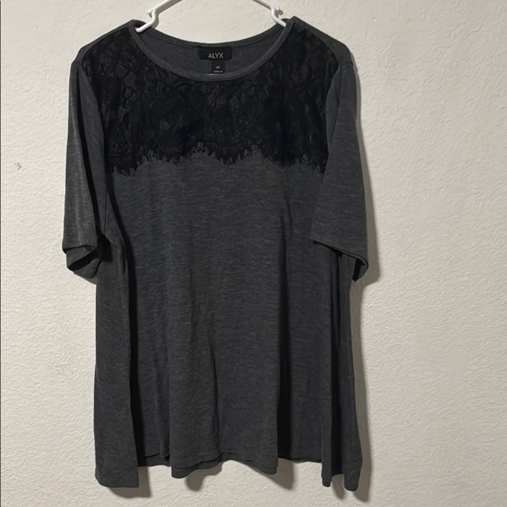 Alyx Women's Charcoal and Black Lace Blouse - 2X